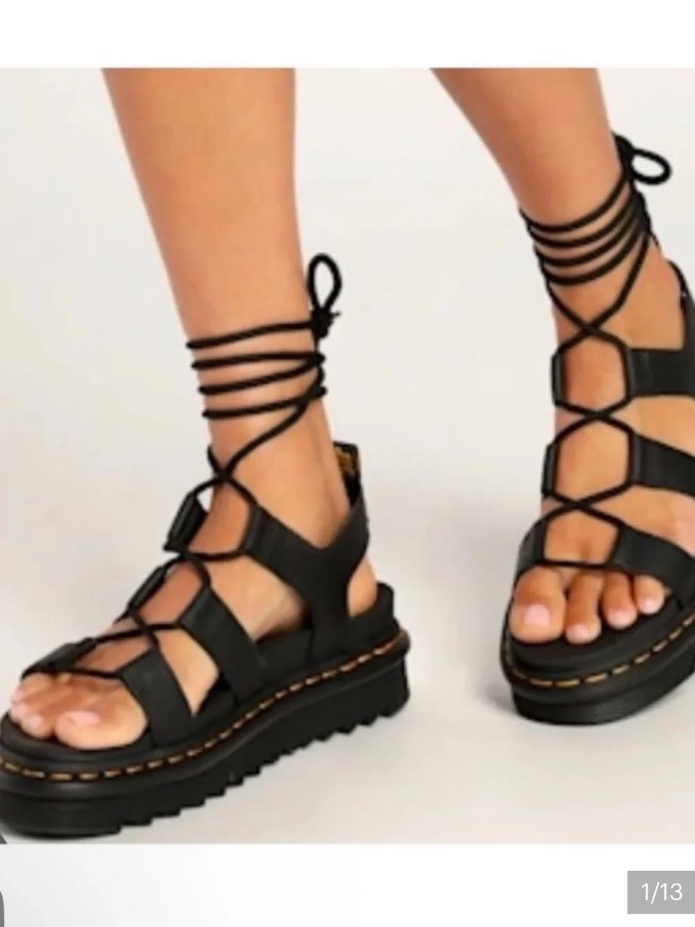 Dr Martens Leather Nartilla Chunky Platform Sole Lace Up Gladiator Sandal 10